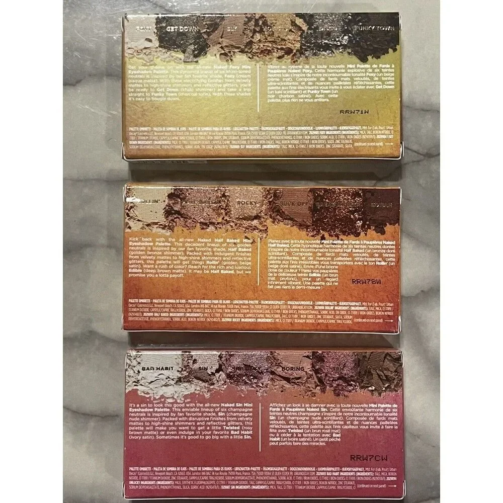 Lot Of 3 Urban Decay Naked  Eyeshadow Palette In Foxy, Sin + Half Baked New